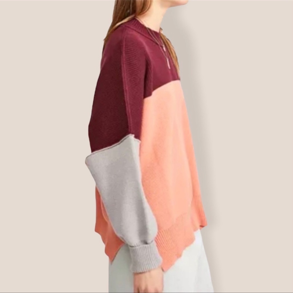 Free People Easy Street Oversized Sweater Color Block Size S In Peach Combo NWOT - Picture 6 of 16